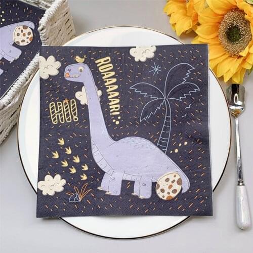 20Pcs/Pack Cute Dinosaur Decoupage Paper Napkins Animal Paper Tissues for Boys Kids Birthday Party Decorations