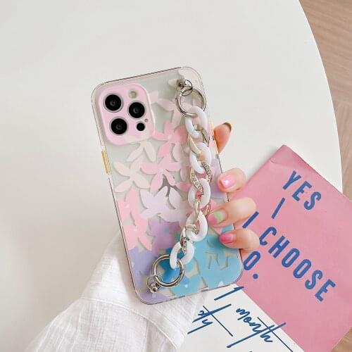 Tobebest Maple Leaf Bracelet Phone Cases for iphone 12 11 Pro Max X XS Max XR 7 8Plus 12mini ins Popular Chain Wrist Strap Shell