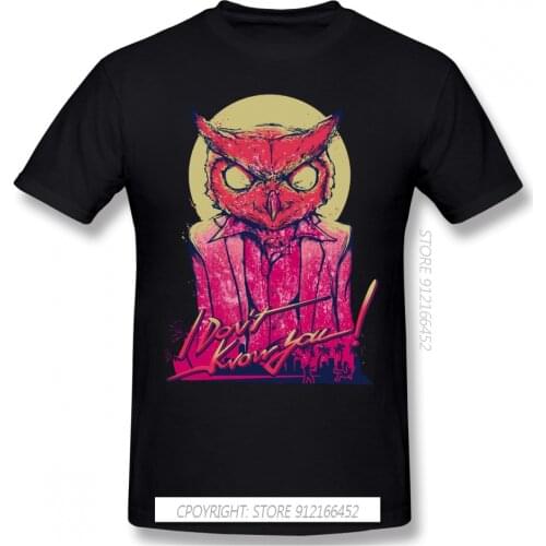 Hotline Miami - Rasmus Print Pure Cotton T-Shirt Owl Cat Animal For Men Fashion Streetwear