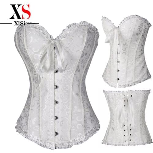 2014 Hot Waist Trainer Corsets Bustiers Half Red White Satin Embroidered Overbust Corsets Plus Size S-6XL Women Sexy Corselet