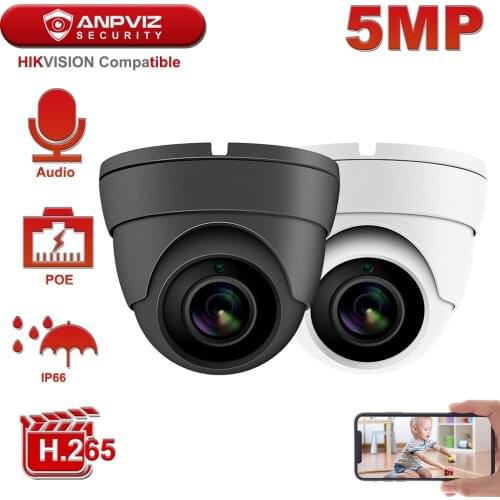 Hikvision Compatible Anpviz 5MP POE IP Camera Outdoor/Indoor 2592 x 1944 Dome Security Video Surveillance Audio Built-in Mic