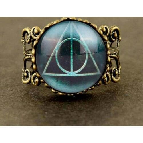4 colors movie Potter Fans Gift Always Deathly Hallows Glass Ring Triangle For Mens Womens