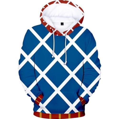 Hot JOJOs Fantastic Adventure Character Suit 3D Hoodies Men Women Hooded Boys Girls Blue +White Plaid Casual Pullovers