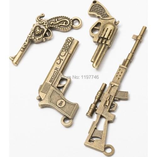 Cool Pistol Gun Pendants For Men Boy Vintage Bronze Hip Hop Pendant Fit DIY Jewelry Necklace Making Trendy Soldier Gifts