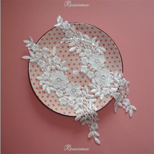 3Pairs Ivory Embroidered Lace Applique Trim For DIY Wedding Garment Shoes Headdress Decoration 30X7.5cm SX11