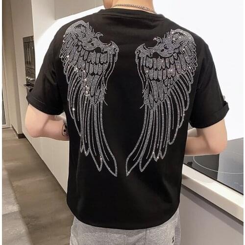 Summer New Hot Sale Mens Fitness T-shirt Street Rhinestones Fashion Clothes Street casual Men Oversize Tshirts