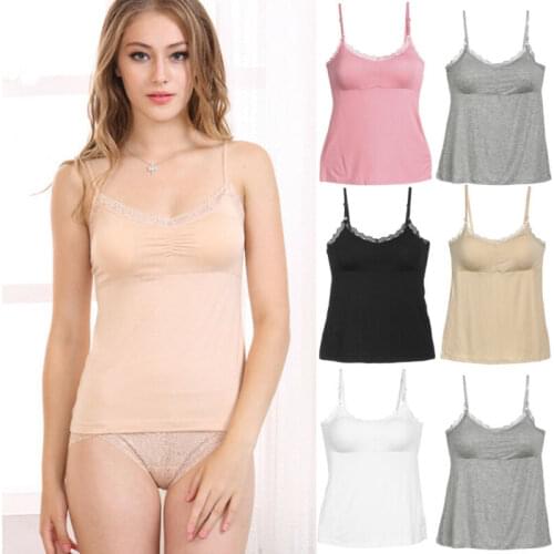 Hot Sale Summer Lace Padded Camisole Women Tops Bras Seamless Bra Padded Solid Soft Tank Top Straps Sleepwear Nightwear Pajamas