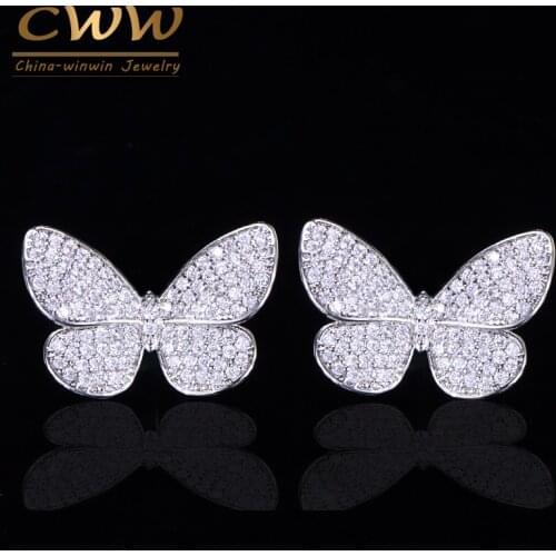 CWWZircons Lovely Trendy Micro Pave Cubic Zirconia Stud Earrings Cute Vivid Insect Butterfly Shape Fashion Ladies Jewelry CZ163