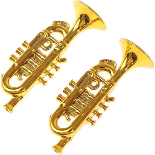 2Pcs 1:12 Dollhouse Miniatures Musical Instrument Tuba Model Doll House Decor Doll Accessories