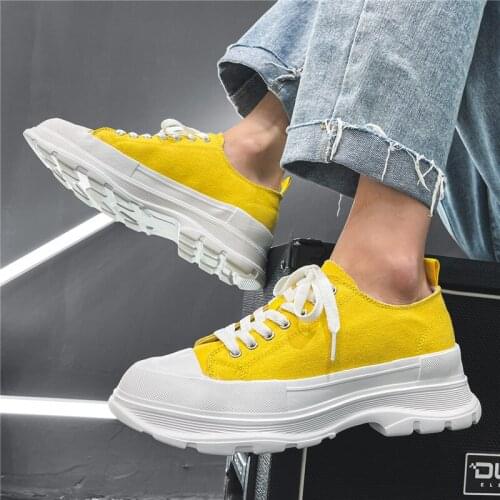 2021 New Casual Men Shoes Yellow Trendy Low Man Canvas Sneakers Platform Hip Hop Street Chunky Shoes for Male zapatillas hombre
