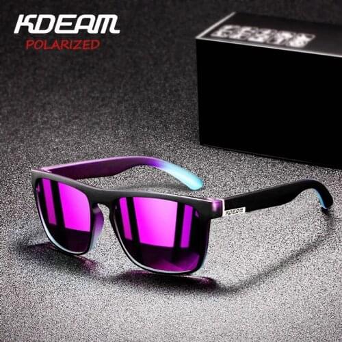KDEAM Sport Style Polarized Sunglasses Men Purple Blue Mirror Lens Fashion Square Sun Glasses Male Outdoor Sports Goggles CE N9
