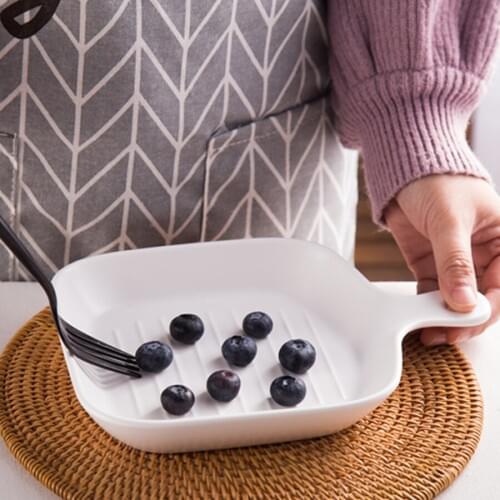 MUZITY Ceramic Bread Plate Porcelain Square Dish Plate With Handle Creative Western-Food Plate Bakeware