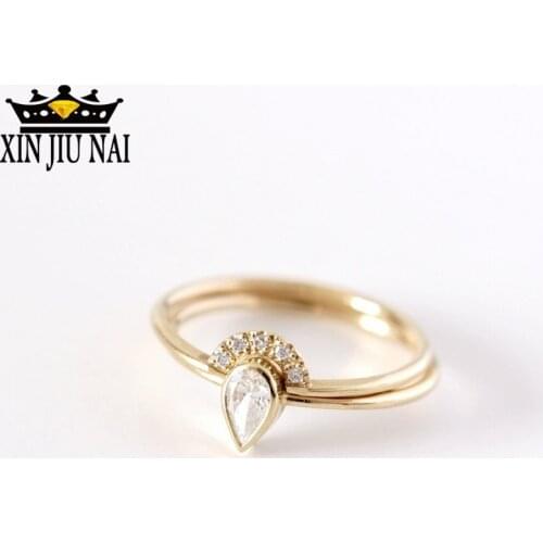 2/Pcs Simple Women Gold Rings Set Cubic Zirconia Anniversary Birthday Party Engagement Wedding Band Jewelry Anillos14k gold