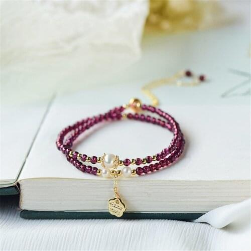 Natural Premium Garnet Double Circle Bracelet Multilayer Crystal Pearl Bracelet Revealing White Temperament Woman Jewelry Gift