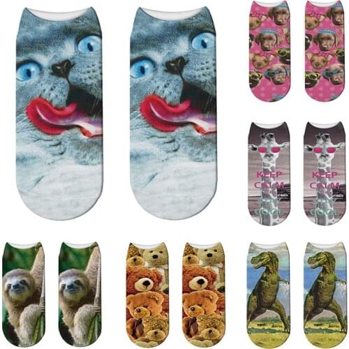 New 3D Printed Women Cotton Socks Cute Cartoon Animals Low Ankle Socks Kawaii Harajuku Funny Happy Socks For Girl Skarpetki