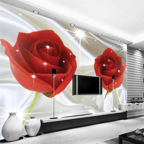 Wholesale Romantic Red Rose Flower Wallpaper 3d Wall Photo Mural for Bedding Room TV Background 3d wall mural papel de parede