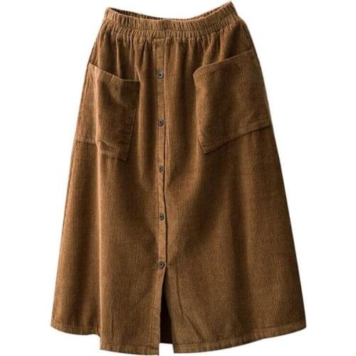 Autumn Winter Women Vintage Corduroy Skirt Female High Waist Long Skirt Elastic Waist Slim Casual Skirt Skirts Womens 454