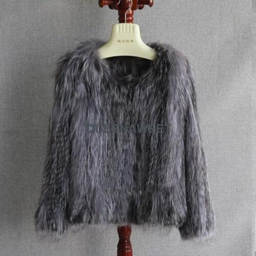 Real Fur Coat Natural Silver Fox Fur Knit Overcoat Warm Winter Jacket Women Outerwear Wholesale Fur Coat