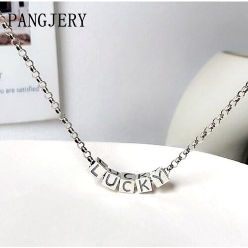 PANGJERY 925 Sterling Silver Good Luck Necklaces for Women INS Fashion Elegant Letters Combination Birthday Party Jewelry Gifts