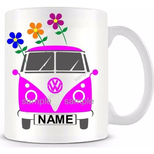 Personalized Pink Camper Van cup Ceramic white coffee tea cup funny novelty travel mug Customized Birthday christmas gifts