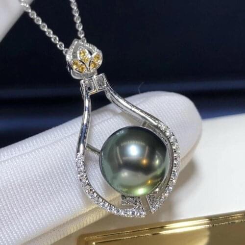 D317 Fine Jewelry 925 Sterling Silver Natural Ocean Sea Tahiti Pearl 12-11mm Pendants Necklaces for Women Fine Pearls Pendants