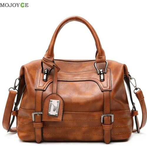 Simple Solid Color Women Messenger Bags Retro Top Handle Large Capacity Handbags Female PU Leather Shoulder Bags