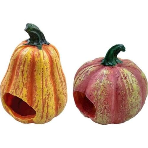 Reptile Hide Pumpkin Cave Resin Hideout Decor for Leopard Geckos, Bearded Dragons, Lizards, Snakes