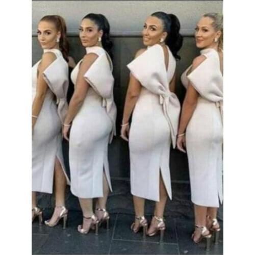 Sexy Women White Dress Party with Back Big Bowtie Vestido Sleeveless Bridesmaids Gown Club Bodycon Event Celebrate Fashion Wear