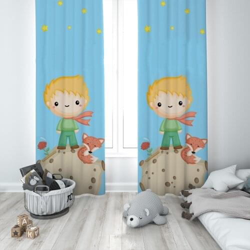 Curtains Children 3D Printed Decorative Items Home Childrens Room Yellow Hair Boy and Fox Model 129