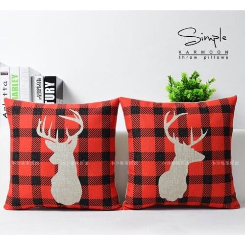 Cute cartoon red deer grid cotton pillowcase for leaning on of 43 * 43 No Inner
