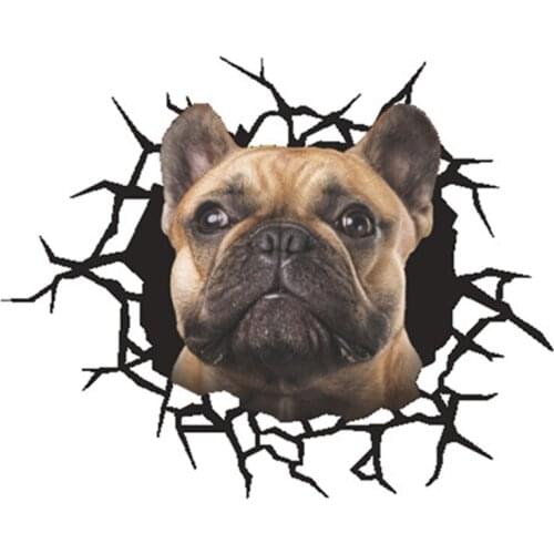 Cute dog puppy 3d broken wall vinyl stickers home pet shop decor fridge car motorcycle styling waterproof wallpaper 10 styles