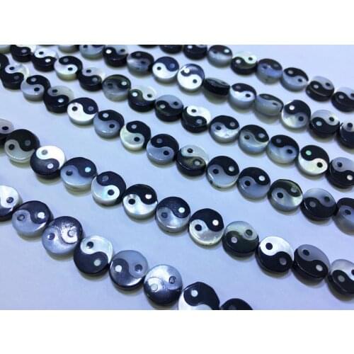 Tai Chi Bagua Shell MOP Charm Pendant beads Shell Black White Round gossip yin yang Accessories for DIY Hairpin Jewelry Making