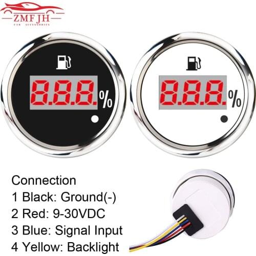 Waterproof IP167 52mm Auto Digital Fuel Level Gauge Universal Fuel Level Gauge Meter with Alarm Signal LED Backlight 12/24V