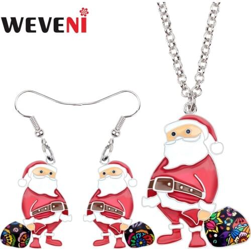 WEVENI Enamel Alloy Santa Claus Gift Bag Earrings Drop Dangle Necklace Pendant Natal Jewelry Sets Women Girls Accessories Bijoux