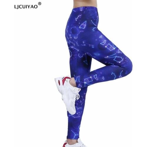 LJCUIYAO Women Tights Fitness Running Yoga Pants High Waist Sport Leggings Sapphire Shiny Star Print Push Up Gym Bottom Clothing