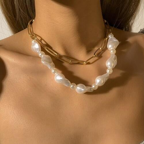 Euramerican Style Fashion Temperament Double Necklace Imitation Pearl Pendant Necklace Punk Women Jewelry For Party Gift