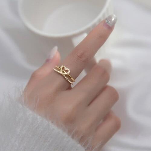 925 Sterling Silver Korean Temperament Diamond Hollow Out Rings For Women Heart Double-layer Cross Rings Lady Fashion Jewelry