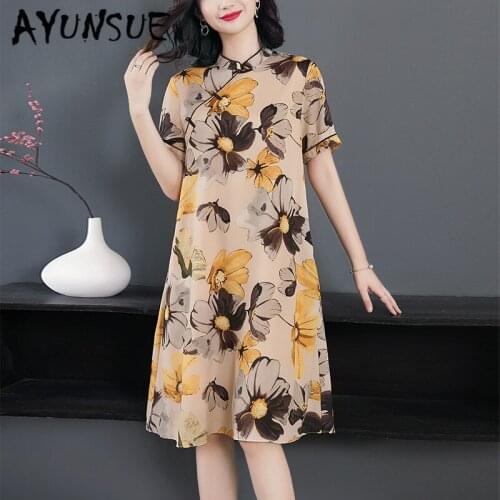 Women Dress Plus Size Dress Women Vintage Korean Print Floral Chiffon Dress Elegant Ladies Dresses Vestidos HBL196079 YY2512