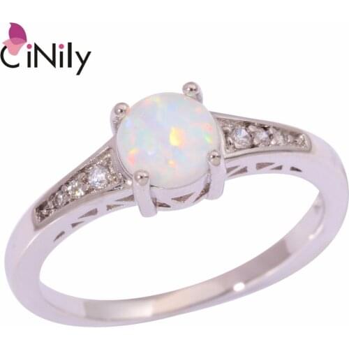 CiNily Created White Fire Opal Cubic Zirconia Silver Plated Wholesale Fashion for Women Jewelry Wedding Ring Size 6 7 8 9 OJ9135