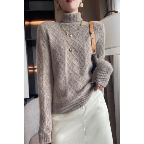 Winter Women Sweaters Female Pullover Thick Turtleneck Long Sleeve Warm 100% Wool Knitted Tops Fit Clothing Jumper Shirt Blouse