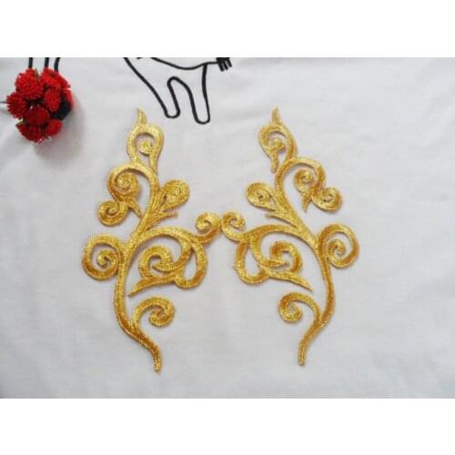 18*8.5 cm Gold lace motif applique embroidered decorative iron on patches for jeans lady garments DIY sewing