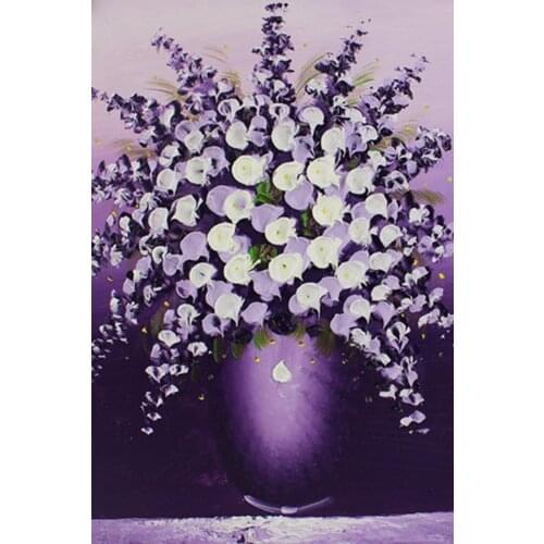 100% Handpainted Wall Art Oil Paintings on Canvas for Home Decor Modern Wall Pictures for Wall Decorations Purple Flowers