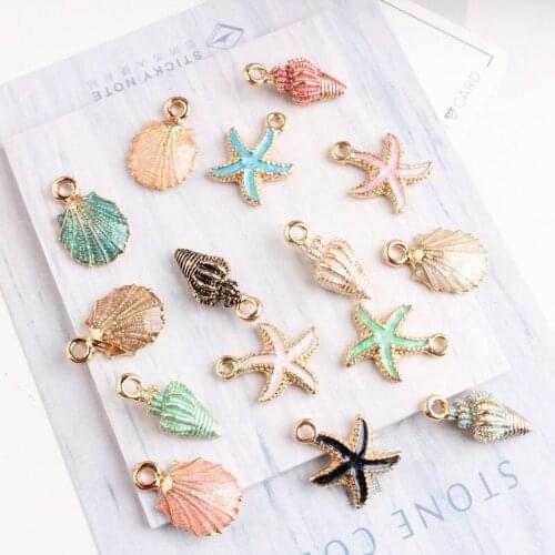 100pcs Coloful Nautical Ocean starfish Shell Conch Sea Enamel Charms DIY Handmade Bracelet Necklace Jewelry Accessories