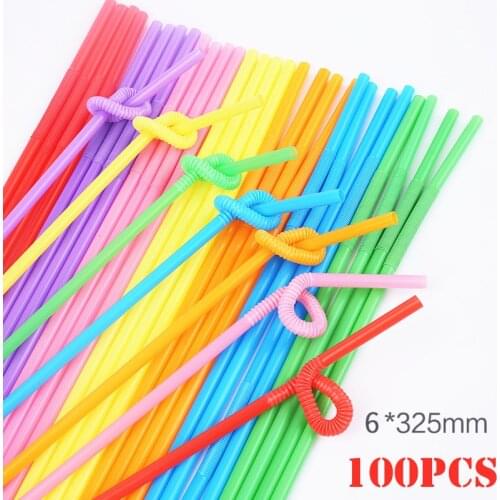 100pcs Multicolor Straws Extra Long Flexible Plastic Drinking Straws for Party Weddings Celebrations Bar Juice Drinking Supplies