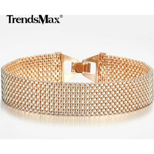 16mm Big Women Men Vintage Bangle Bracelet 585 Rose Gold Watch Band Chain Fashion Party Wedding Jewelry CB44