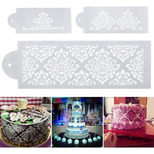 3Pcs Creative Cute Practical Lace Flower Cake Cookie Fondant Side Baking Stencil Wedding Decorating Tool FBE2