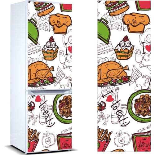 3D Fridge Sticker Delicious Food Reflection Refrigerator Door Cover Bedroom Decor Wallpaper Sticker Vinyl Gift Customizable