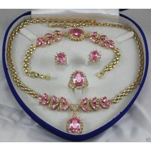 AAA NEW natural pink zircon necklace 18 "bracelet 7.5" Earring Ring