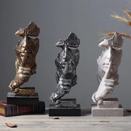 Abstract Sculpture Figurine Resin Silence Is Gold Statue Home Decoration Accessories Modern Art Crafts Office Decoration Gifts