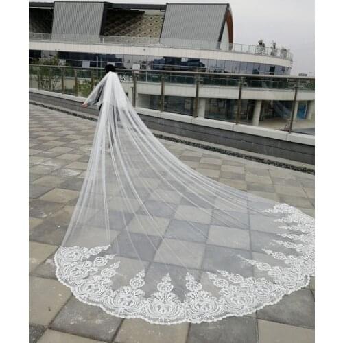 5 Meter 4m White Ivory Cathedral Wedding Veils Long Lace Edge Bridal Veil with Comb WAccessories Bride Veuedding Wedding Veil